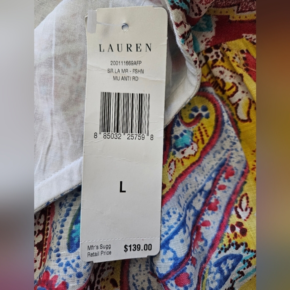 NWT - Linen - Lauren Ralph Lauren Cotton Lined Boho Skirt - Size L - Picture 8 of 8